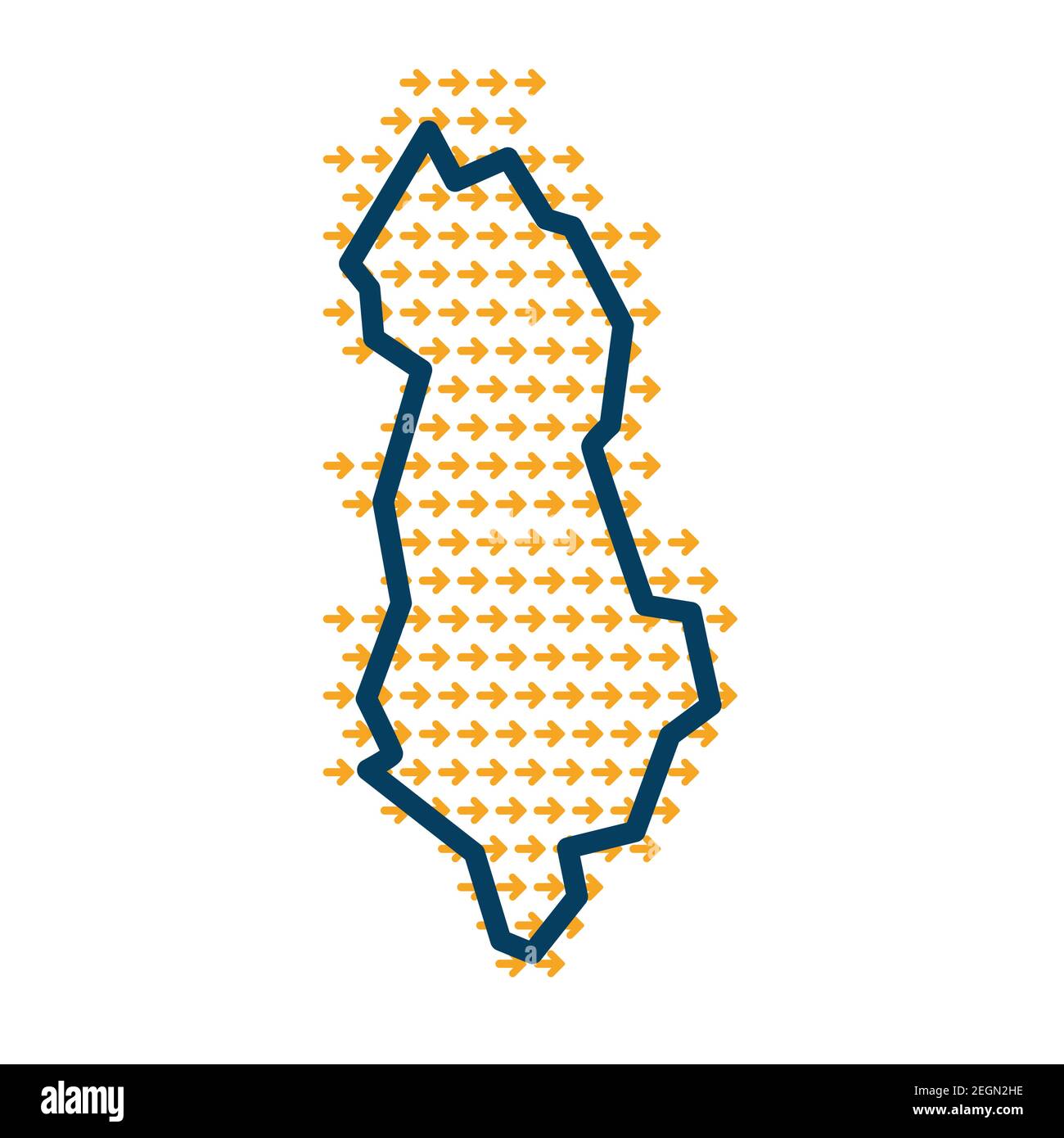 Albanien einfache Übersichtskarte mit gelben Richtungspfeilen. Stock Vektor