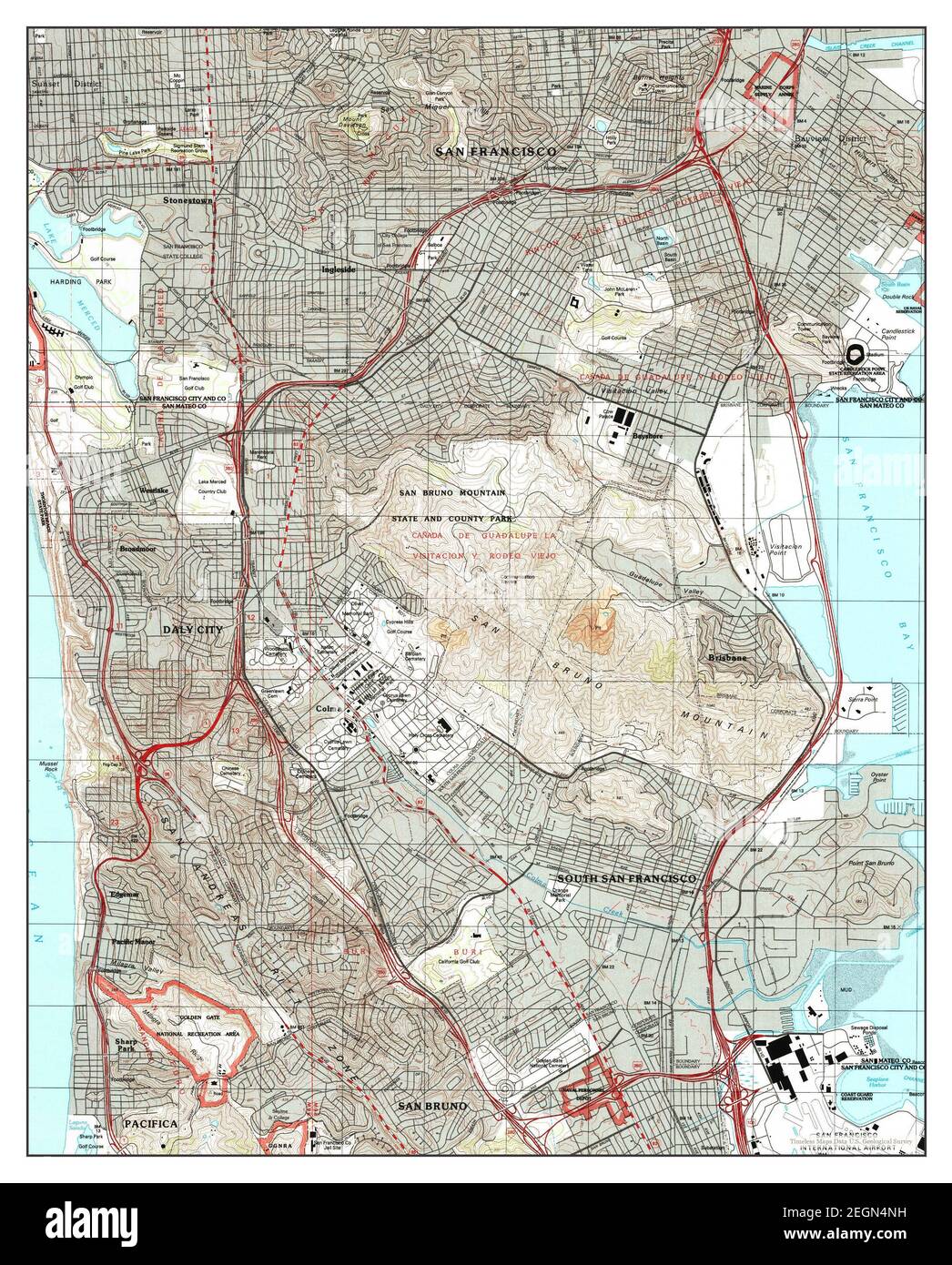 San Francisco South, California, Karte 1993, 1:24000, Vereinigte Staaten von Amerika von Timeless Maps, Daten U.S. Geological Survey Stockfoto