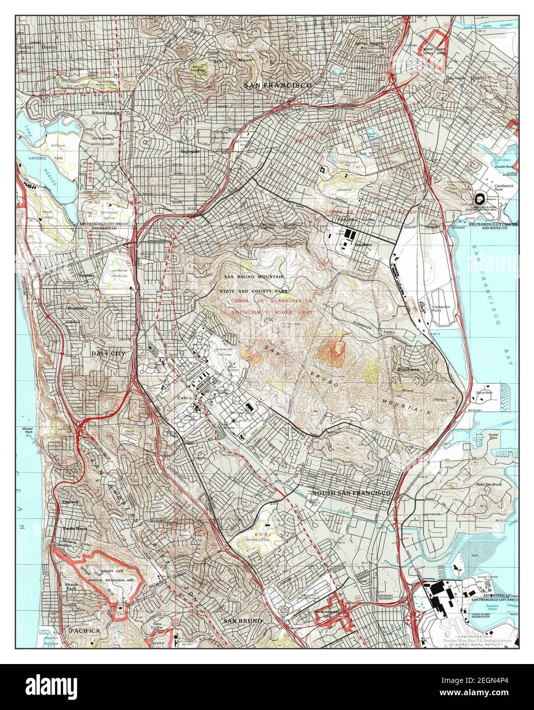 San Francisco South, California, Karte 1995, 1:24000, Vereinigte Staaten von Amerika von Timeless Maps, Daten U.S. Geological Survey Stockfoto
