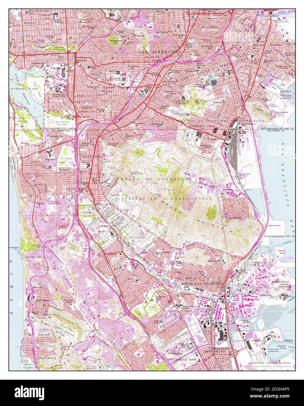 San Francisco South, California, Karte 1956, 1:24000, Vereinigte Staaten von Amerika von Timeless Maps, Daten U.S. Geological Survey Stockfoto