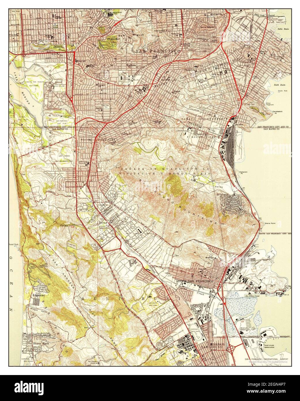 San Francisco South, California, Karte 1950, 1:24000, Vereinigte Staaten von Amerika von Timeless Maps, Daten U.S. Geological Survey Stockfoto