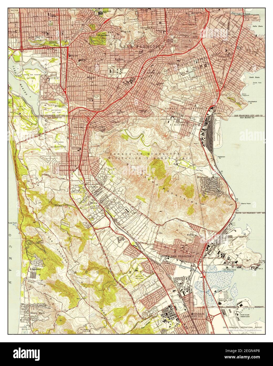 San Francisco South, California, Karte 1947, 1:24000, Vereinigte Staaten von Amerika von Timeless Maps, Daten U.S. Geological Survey Stockfoto