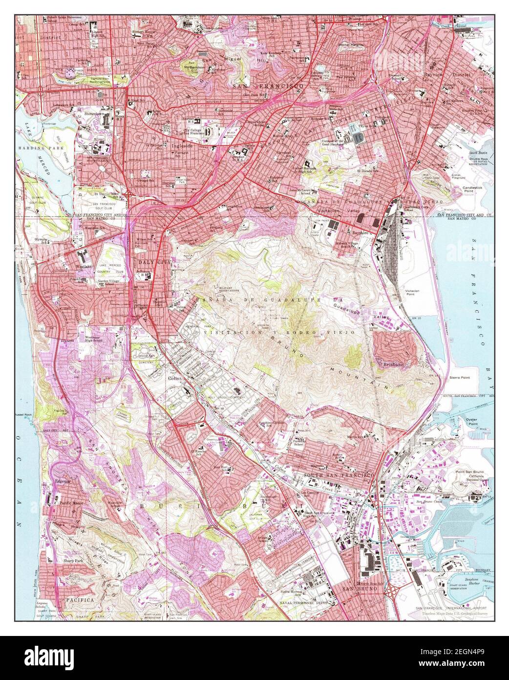 San Francisco South, California, Karte 1956, 1:24000, Vereinigte Staaten von Amerika von Timeless Maps, Daten U.S. Geological Survey Stockfoto