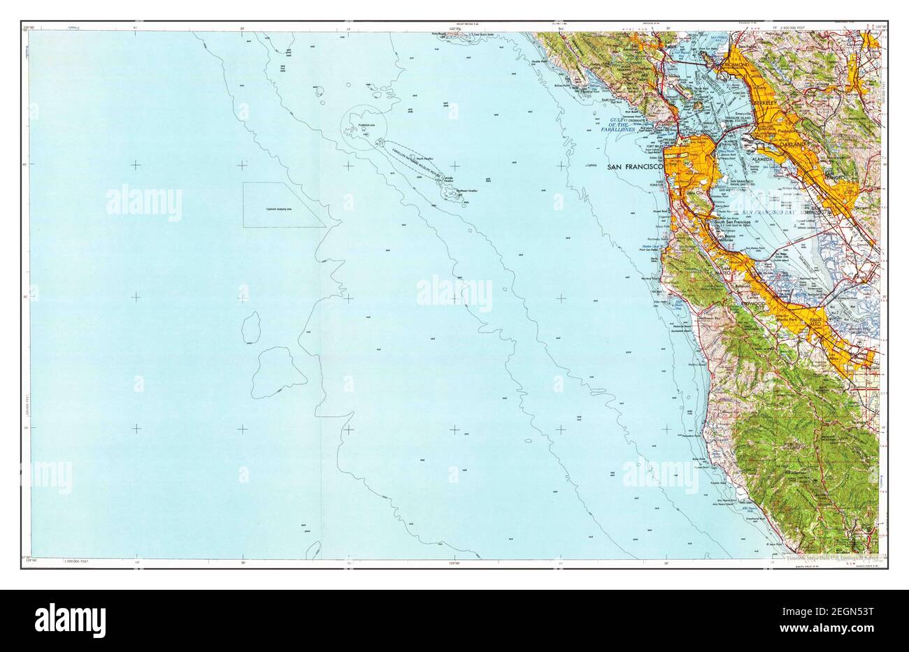 San Francisco, California, Karte 1964, 1:250000, Vereinigte Staaten von Amerika von Timeless Maps, Daten U.S. Geological Survey Stockfoto
