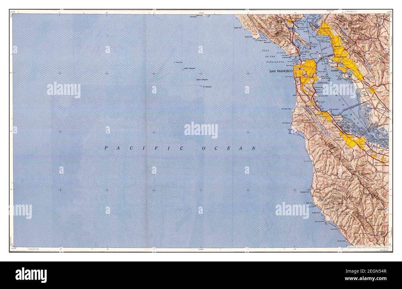 San Francisco, California, Karte 1957, 1:250000, Vereinigte Staaten von Amerika von Timeless Maps, Daten U.S. Geological Survey Stockfoto