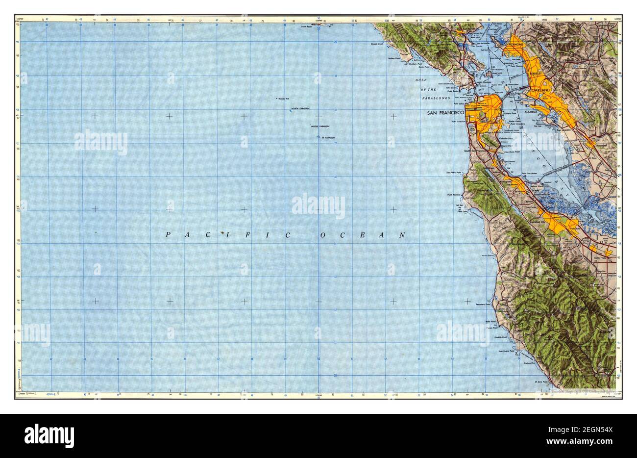 San Francisco, California, Karte 1947, 1:250000, Vereinigte Staaten von Amerika von Timeless Maps, Daten U.S. Geological Survey Stockfoto