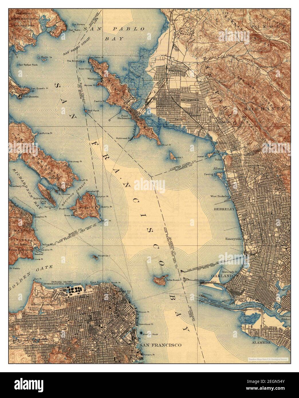 San Francisco, California, Karte 1915, 1:62500, Vereinigte Staaten von Amerika von Timeless Maps, Daten U.S. Geological Survey Stockfoto