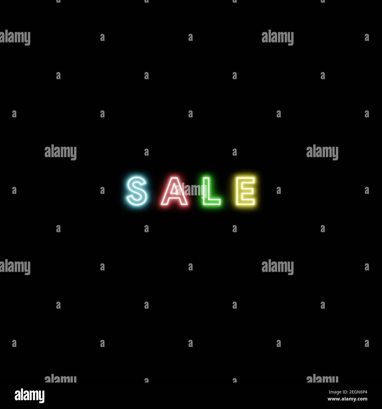 3D Illustration Rendering Text Verkauf mit Effekt Licht bunt in Wand schwarz Hintergrund einfach und elegant. Stockfoto