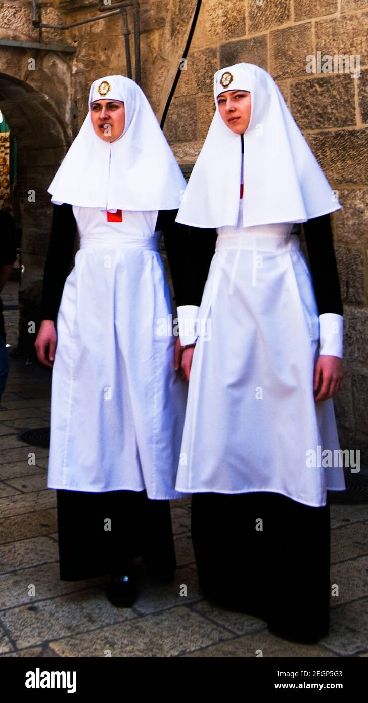 Russische orthodoxe Nonnen in Jerusalem, Israel Stockfoto