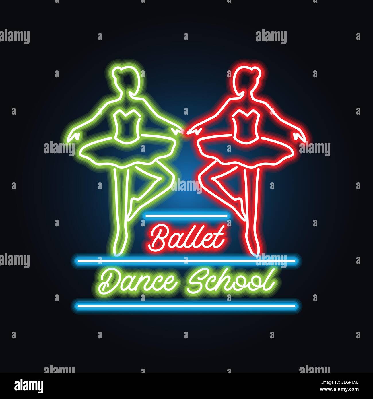 Ballett Neon-Schild für Ballettschule, Tanzstudio. vektor-Illustration Stock Vektor