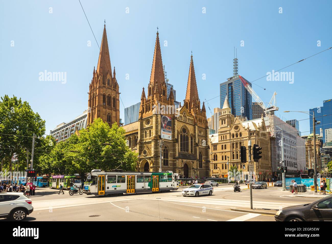 1. Januar 2019: St Paul's Cathedral , eine anglikanische Kathedrale im Zentrum von melbourne, Australien, wurde vom englischen neugotischen Architekten will entworfen Stockfoto