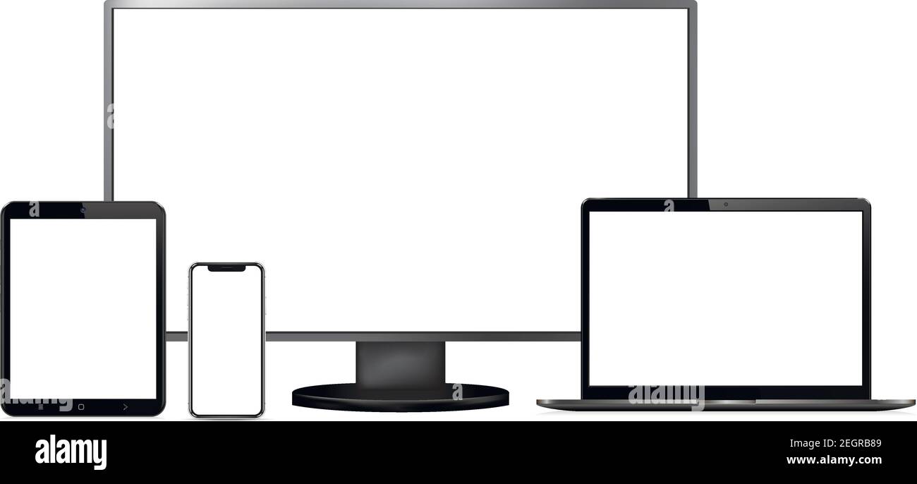 Display, Laptop, Tablet, Telefon mit leerem Bildschirm Stock Vektor
