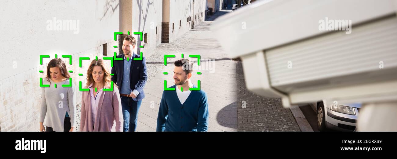 AI Gesichtserkennung CCTV-Überwachungskamera und Überwachung Stockfoto
