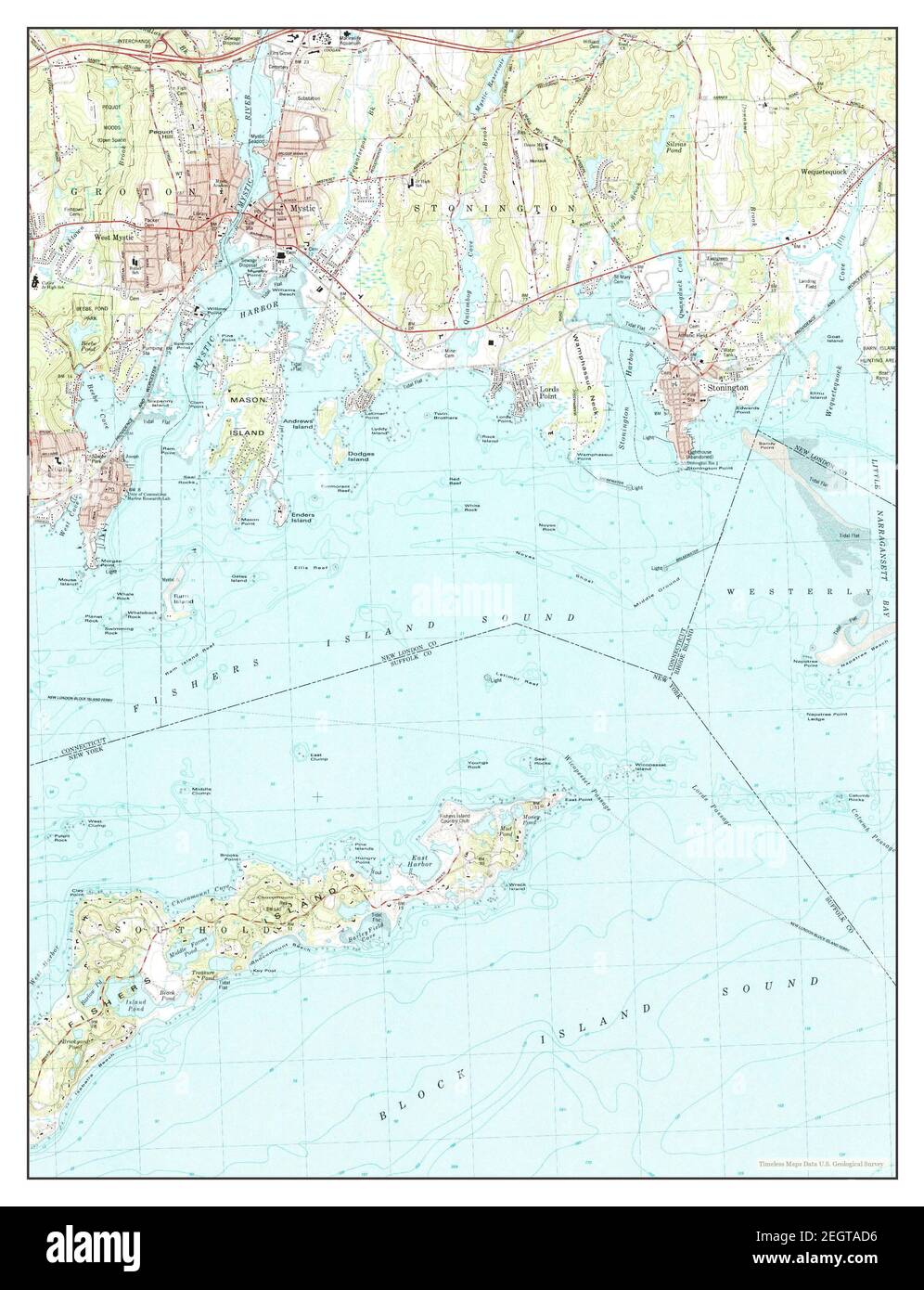 Mystic, Connecticut, Karte 1984, 1:24000, Vereinigte Staaten von Amerika von Timeless Maps, Daten U.S. Geological Survey Stockfoto