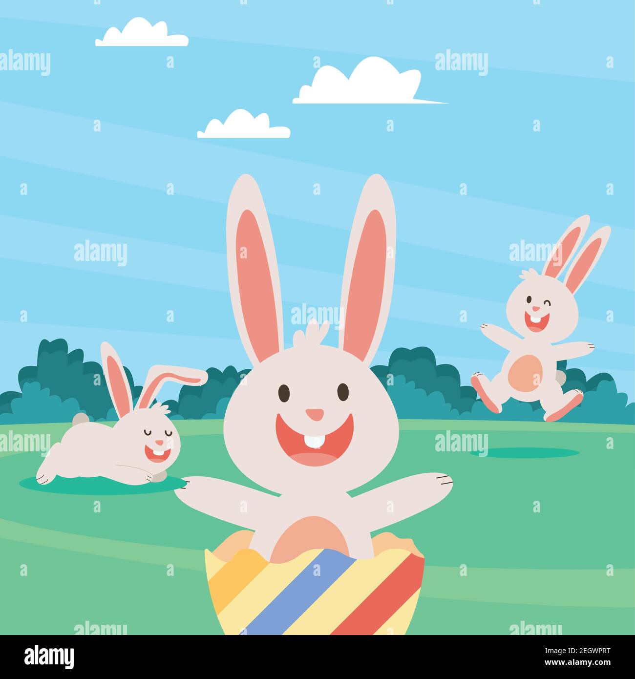 Gruppe von osterkaninchen und Ei im Lager gemalt Zeichen Vektor Illustration Design Stock Vektor