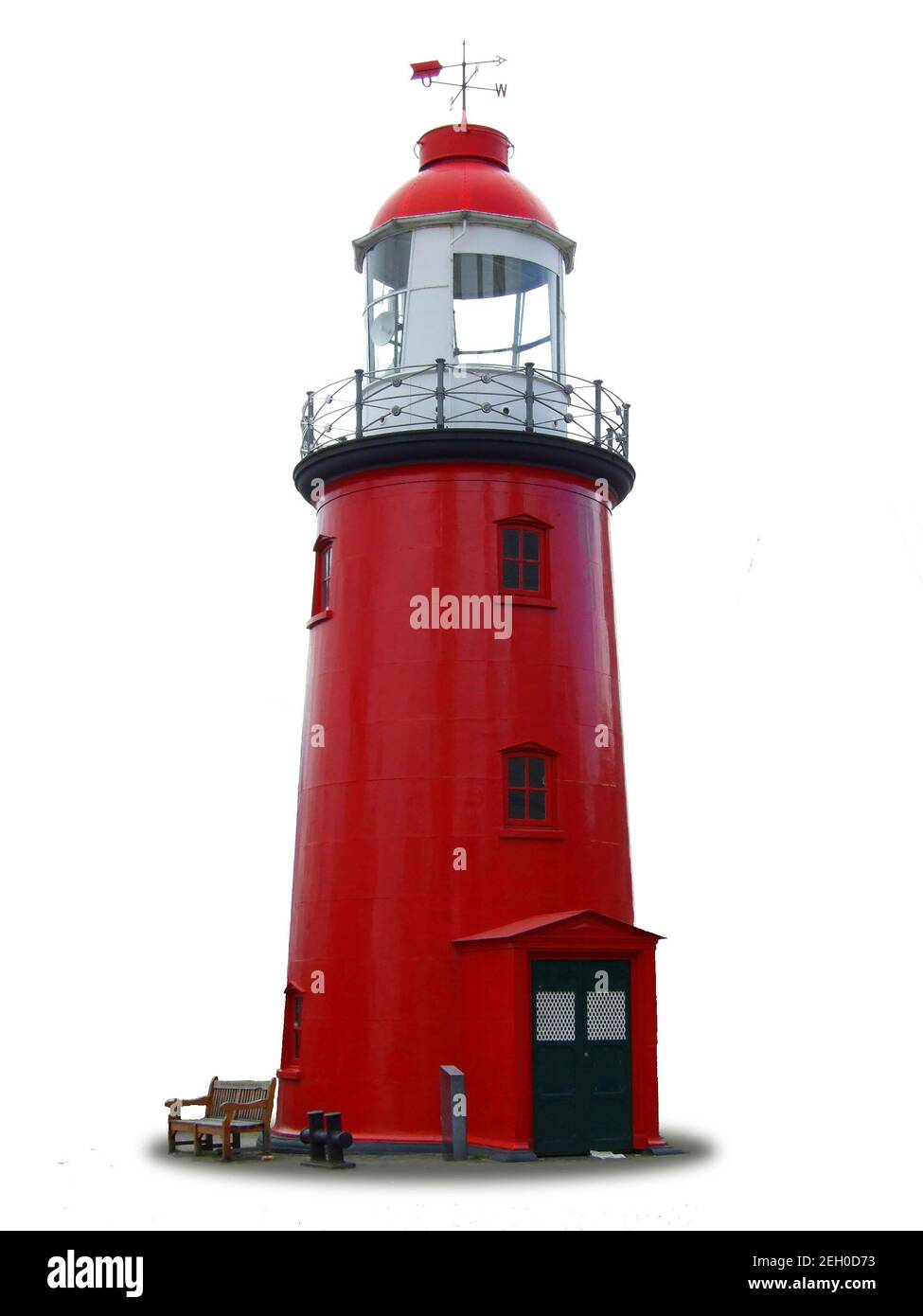 Kleiner roter, isolierter Leuchtturm Stockfoto