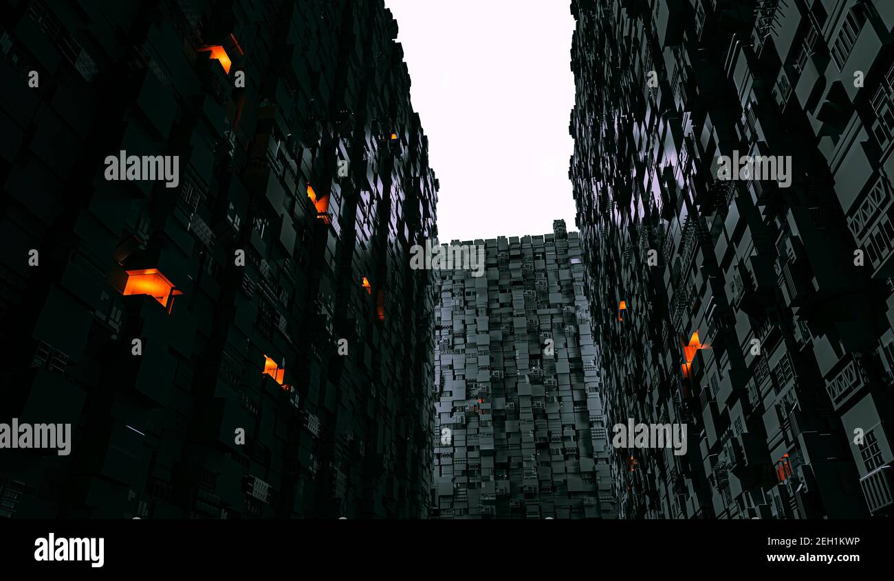 3D Rendering von futuristischer Struktur, Wände Stockfoto