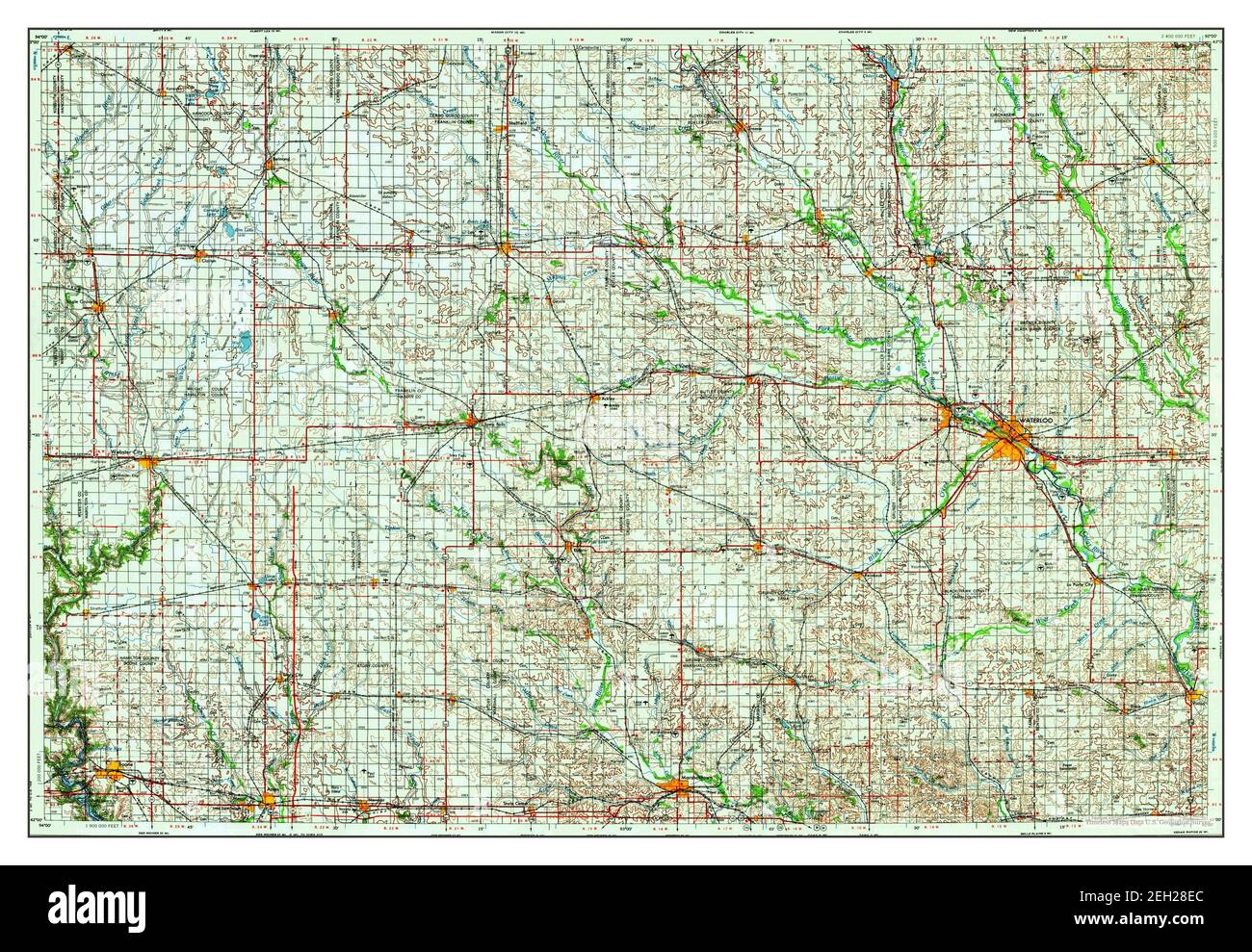 Waterloo, Iowa, Karte 1954, 1:250000, Vereinigte Staaten von Amerika von Timeless Maps, Daten U.S. Geological Survey Stockfoto