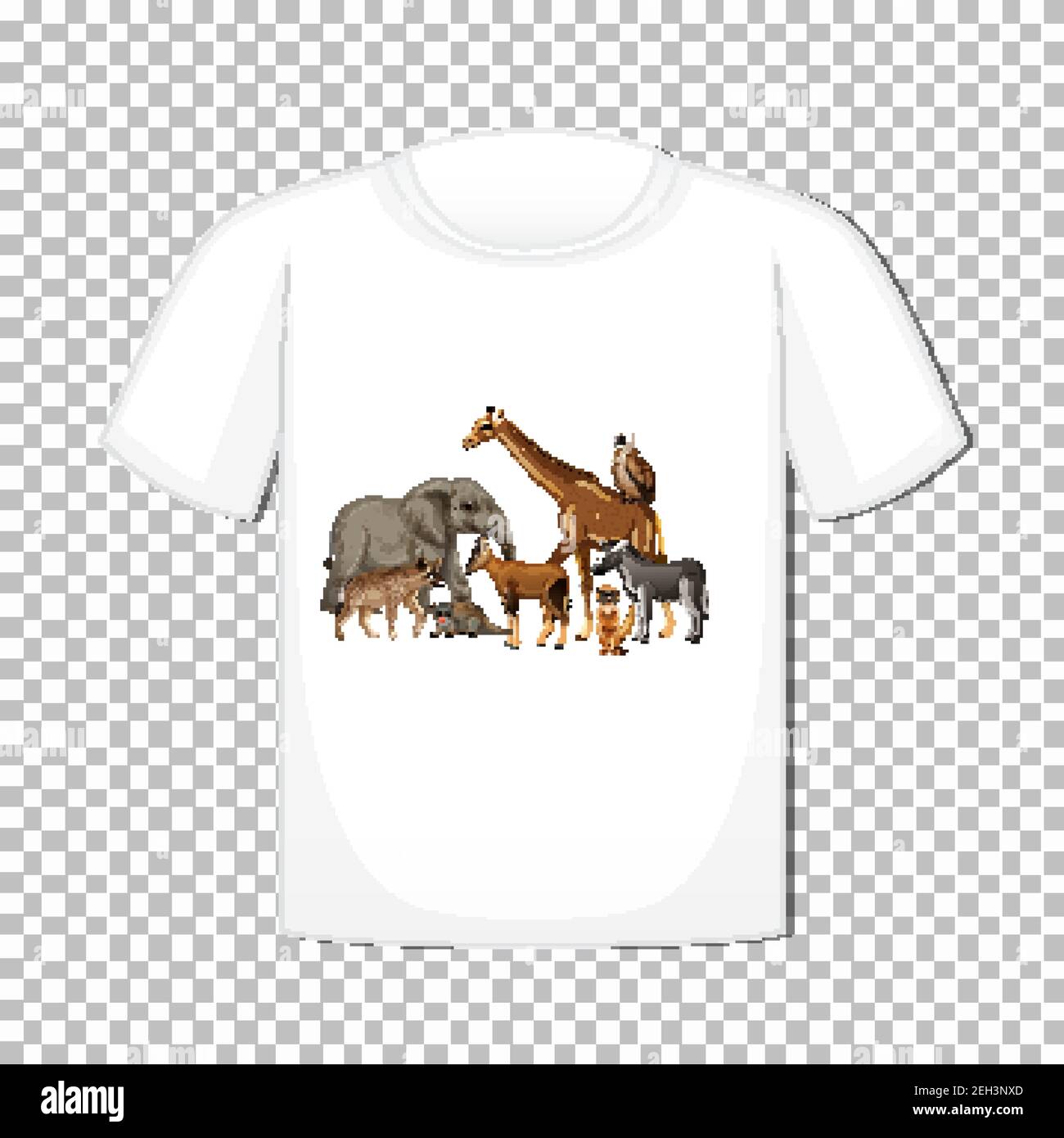 Wild Animal Group Design auf T-Shirt isoliert auf transparentem Hintergrund Abbildung Stock Vektor