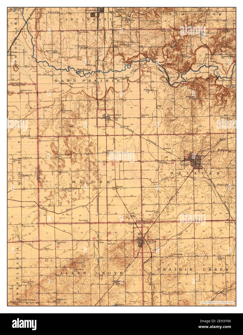 Delavan, Illinois, Karte 1942, 1:62500, Vereinigte Staaten von Amerika von Timeless Maps, Daten U.S. Geological Survey Stockfoto