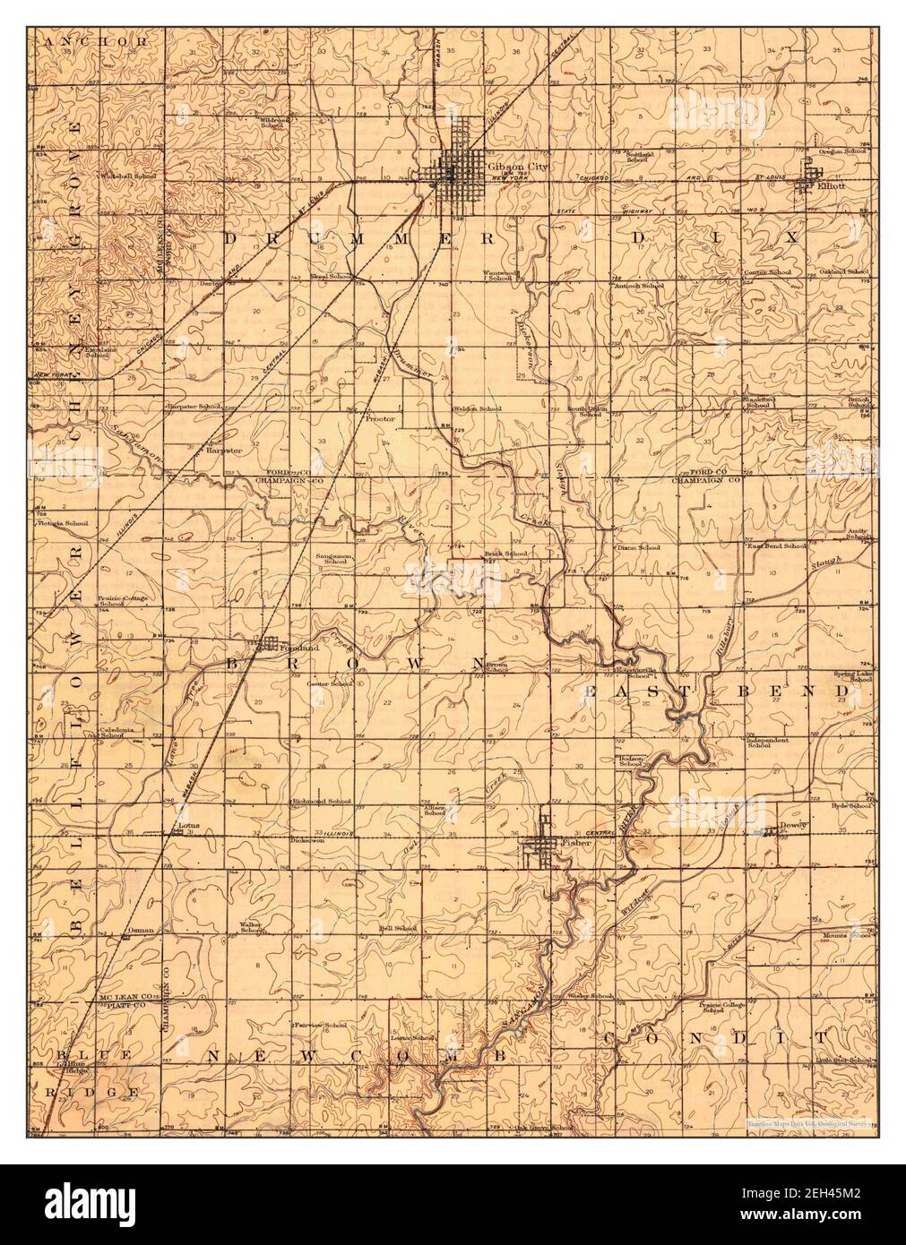 Gibson City, Illinois, Karte 1928, 1:62500, Vereinigte Staaten von Amerika von Timeless Maps, Daten U.S. Geological Survey Stockfoto