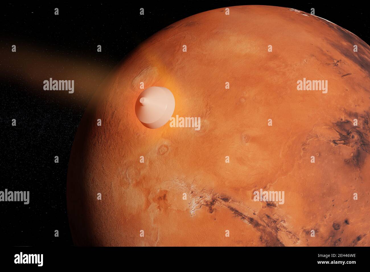 Sonde in die Atmosphäre des Planeten Mars. 3D Abbildung. Stockfoto