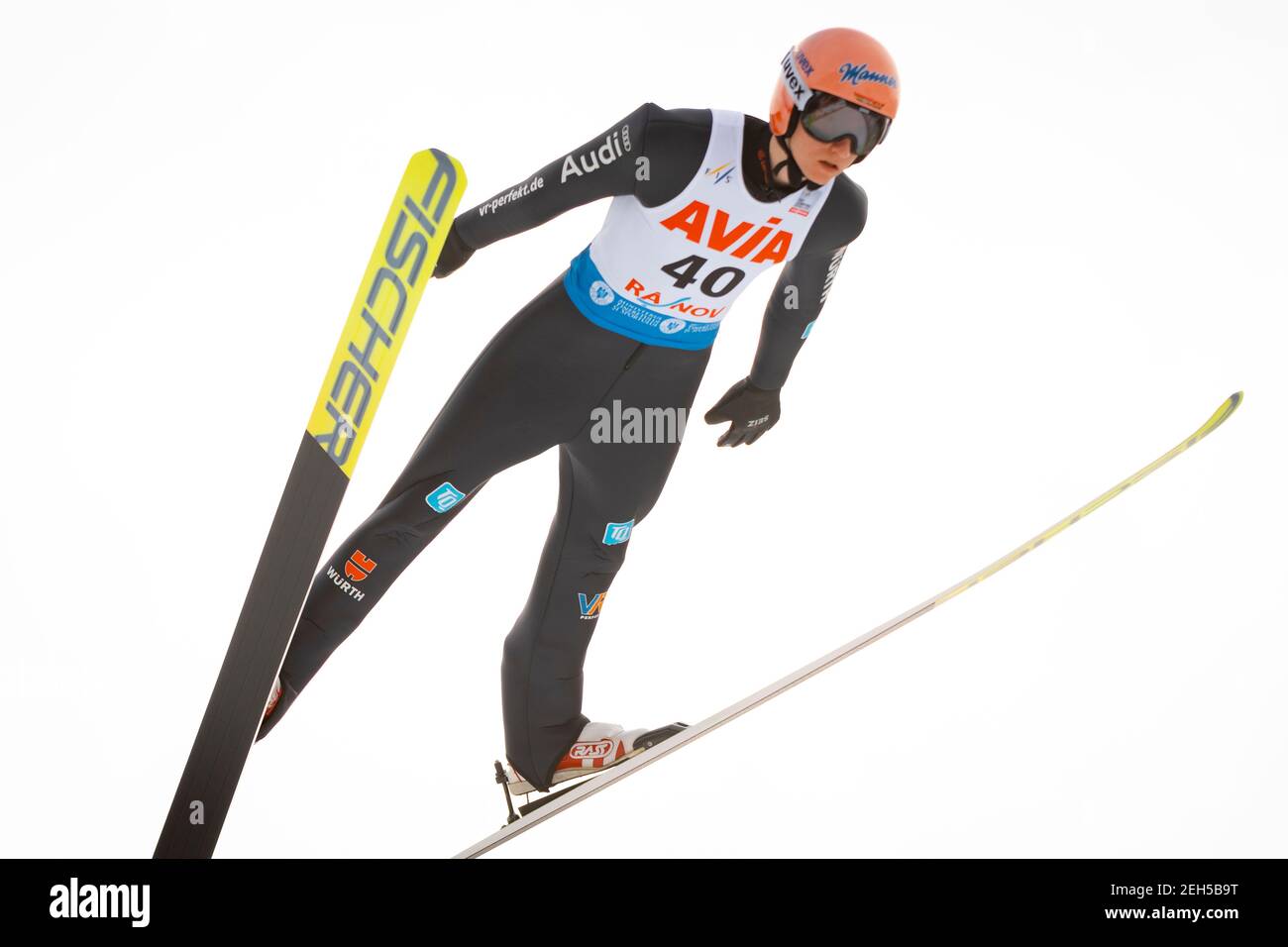 19. Februar 2021: Karl Geiger (GER) während des FIS Skisprung Weltcups (Men Normal Hill Individual - 25th World Cup Competition) Rasnov (ROU) 2021 bei Valea Carbunarii, Rasnov, Rumänien ROU. Foto: CronosFoto/Catalin Soare Stockfoto