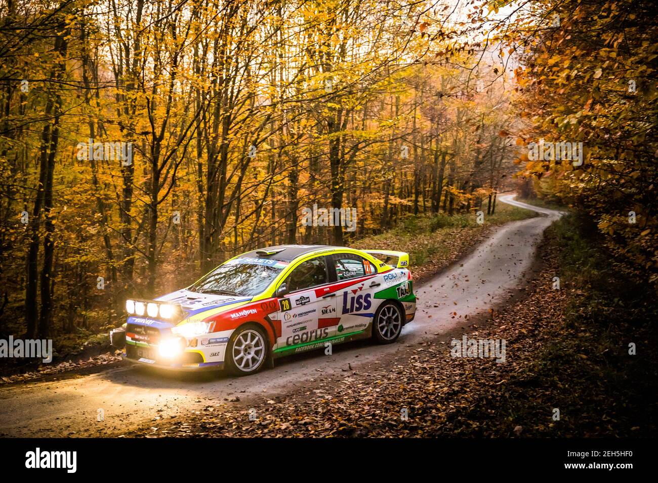 28 ERDI Tibor jun. (HUN), KOVACS Szabolcs (HUN), Erdi Team KFT, Mitsubishi Lancer Evo X, Aktion während der Rallye Ungarn 2020, 4th Runde der FIA European Rally Championship 2020, vom 6. Bis 8. November 2020 in Nyíregyháza, Ungarn - Foto Bastien Roux / DPPI Stockfoto