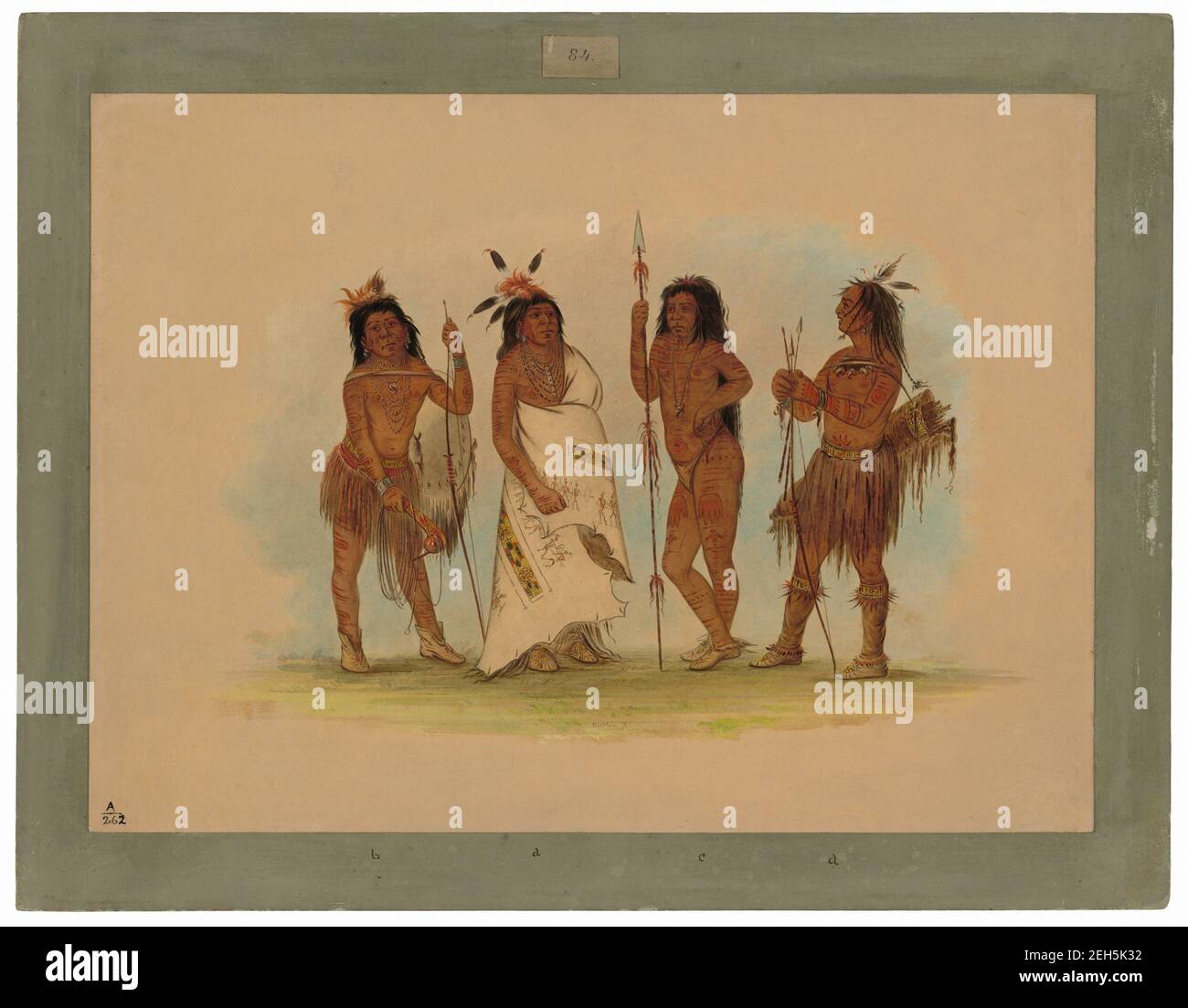 Apachee Chief und drei Krieger, 1855/1869. Be-las-o-q&#xfa;a-na (Chef) mit Nic-w&#xe1;r-ra, nah-q&#xfa;at-se-o und H&#xfa;-tah (Krieger) Stockfoto