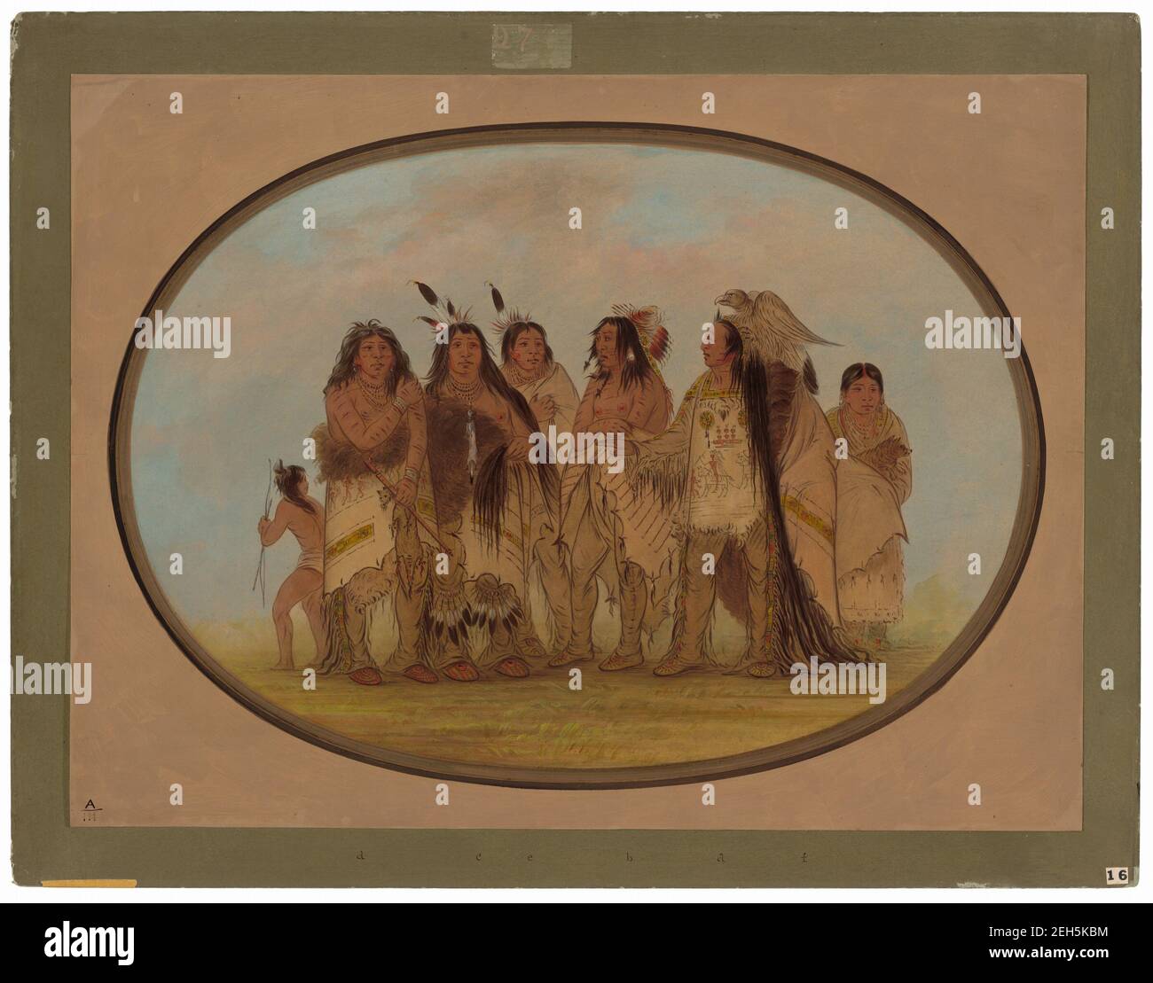 Distinguished Crow Indians, 1861/1869. PA-ris-ka-r&#XF3;o-pa (Chef Chef) mit Beratern, Kriegern und Frau. Stockfoto