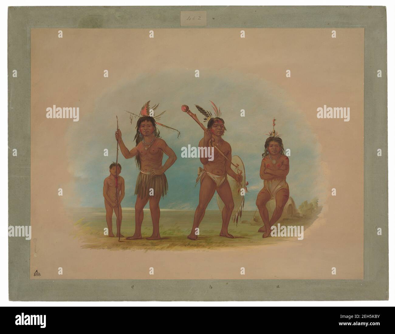 Vier Arowak-Indianer, 1854/1869. U-h &#XF3;n-da (Chef) mit Medizin Mann und Krieger in der Britischen Guayana. 1852. Stockfoto