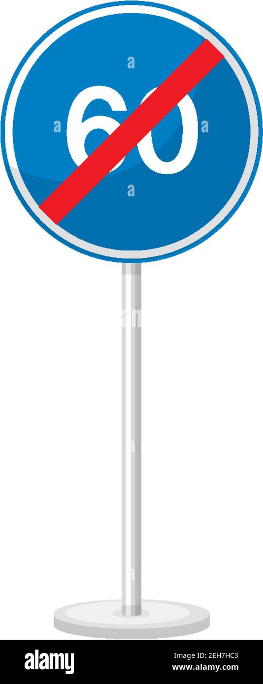 Blaue Mindestgeschwindigkeit Grenze 60 Straßenschild mit Stand isoliert Auf weißem Hintergrund Stock Vektor