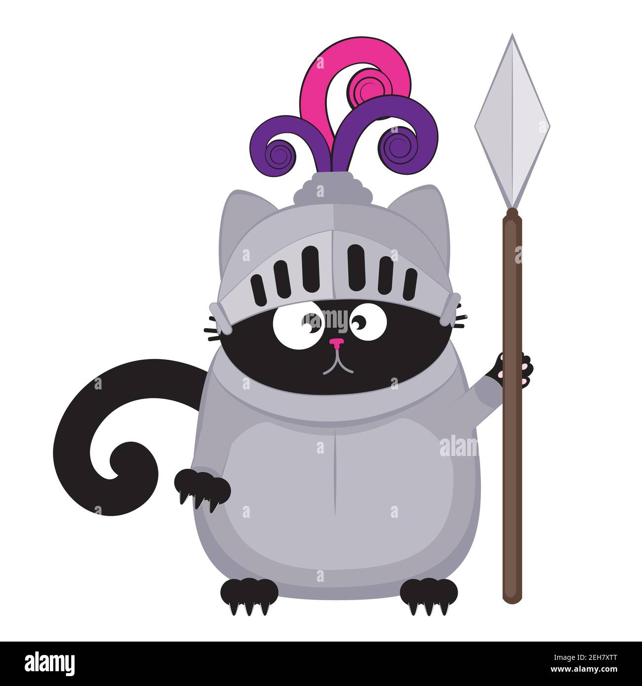 Nette Cartoon schwarze Katze trägt Ritter Rüstung Illustration