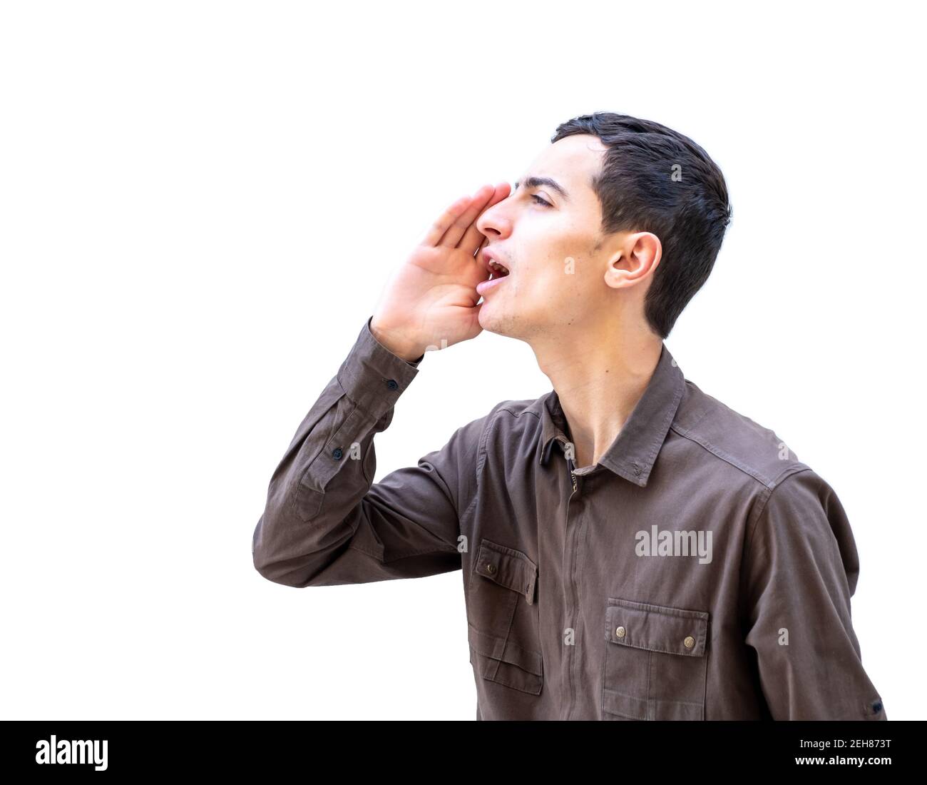 Arabischer Kerl, der nach jemandem ruft Stockfoto