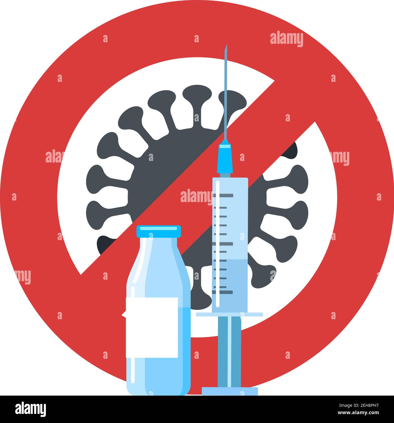 Spritze und Impfflasche antivirale Impfung Emblem. Vektorgrafik. Stock Vektor