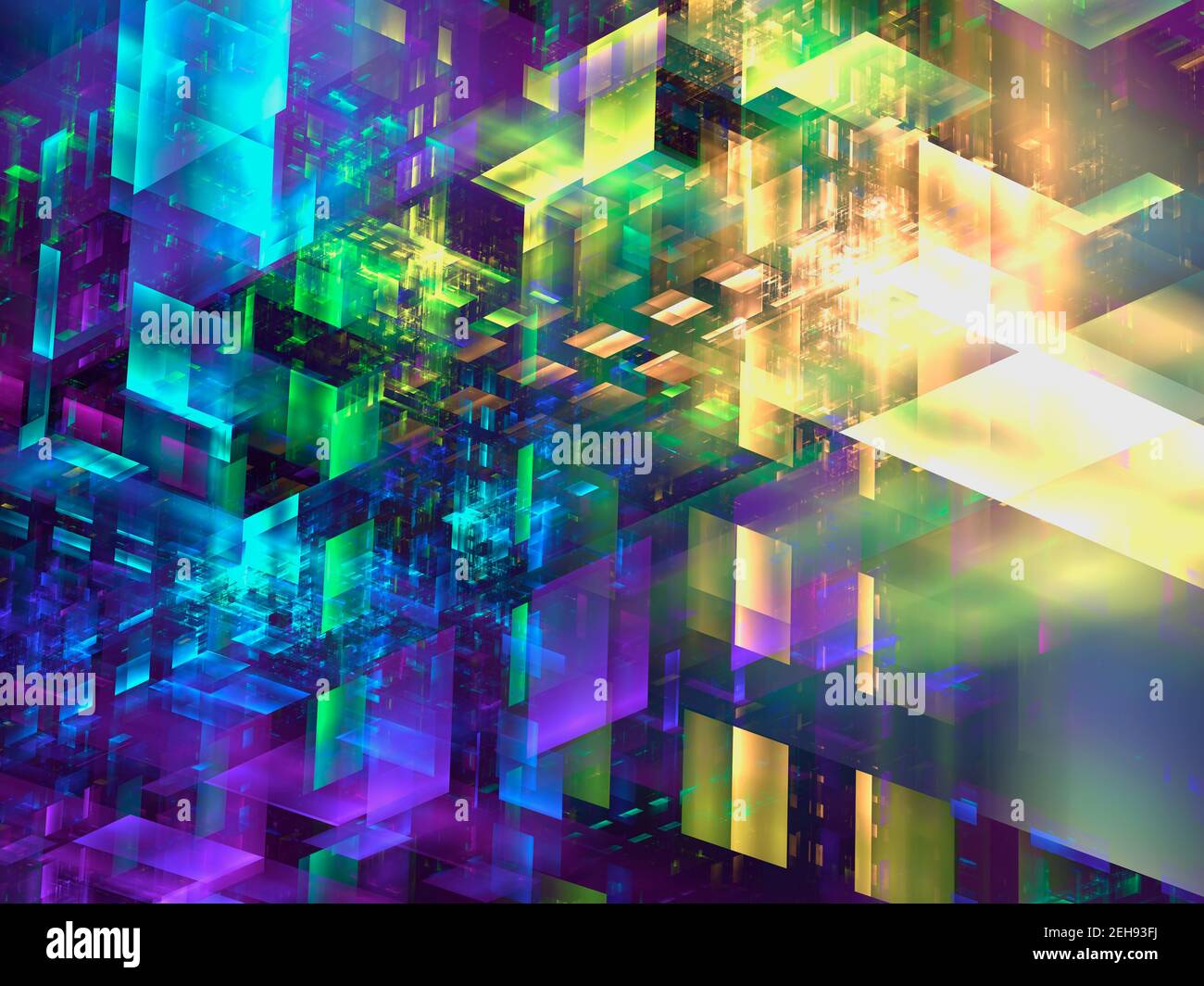Konstruktion von mehrfarbigen Glasblöcken - abstrakte abbildung 3D Stockfoto