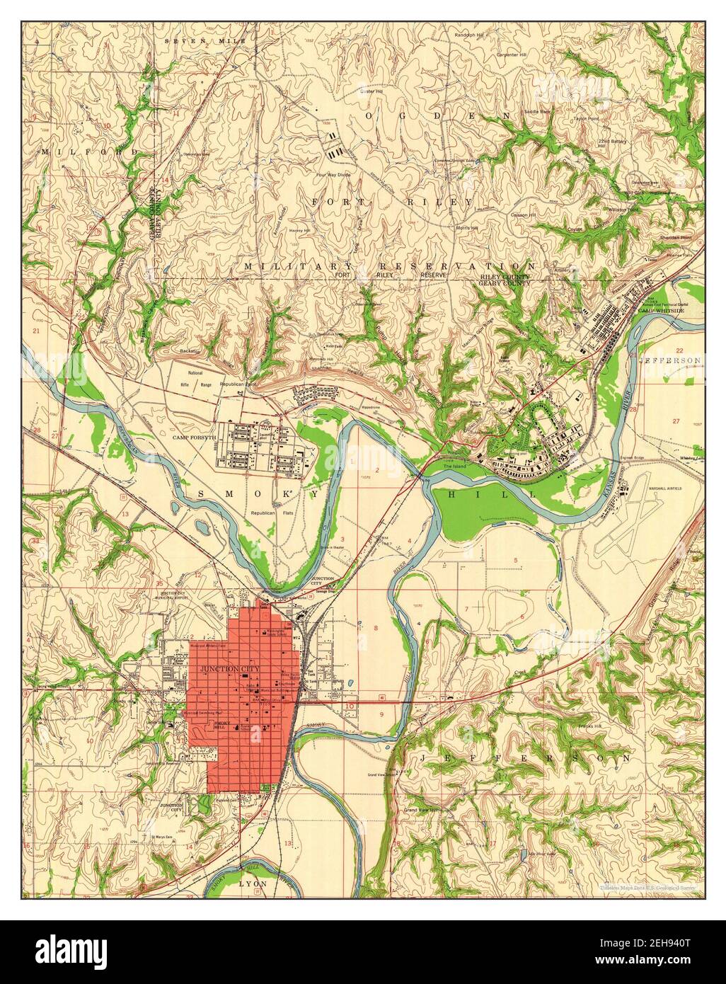 Junction City, Kansas, Karte 1955, 1:24000, Vereinigte Staaten von Amerika von Timeless Maps, Daten U.S. Geological Survey Stockfoto
