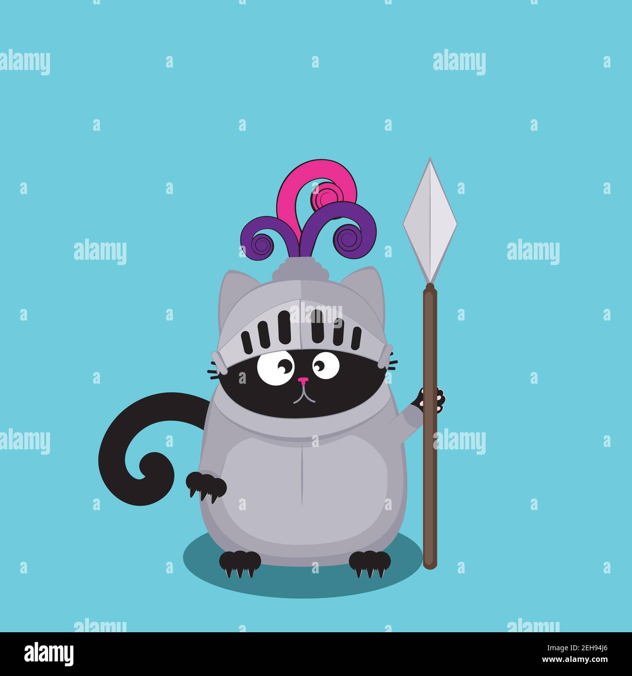 Nette Cartoon schwarze Katze trägt Ritter Rüstung Illustration  Stock-Vektorgrafik - Alamy