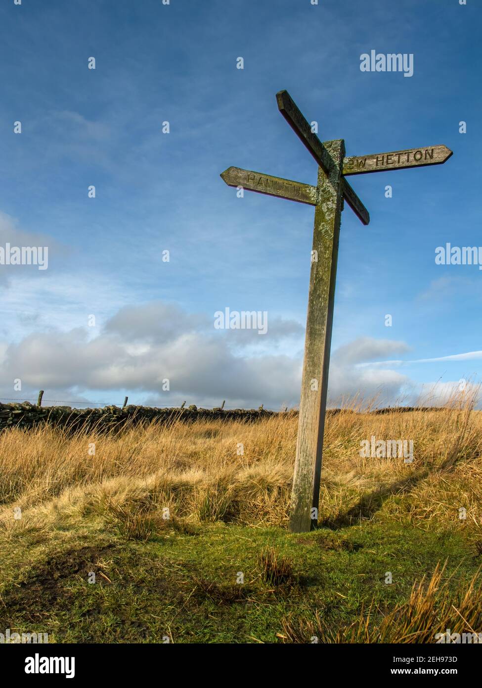 Fingerpost auf dem Dales Highway in der Nähe von WeetsTop Malham Yorkshire Stockfoto