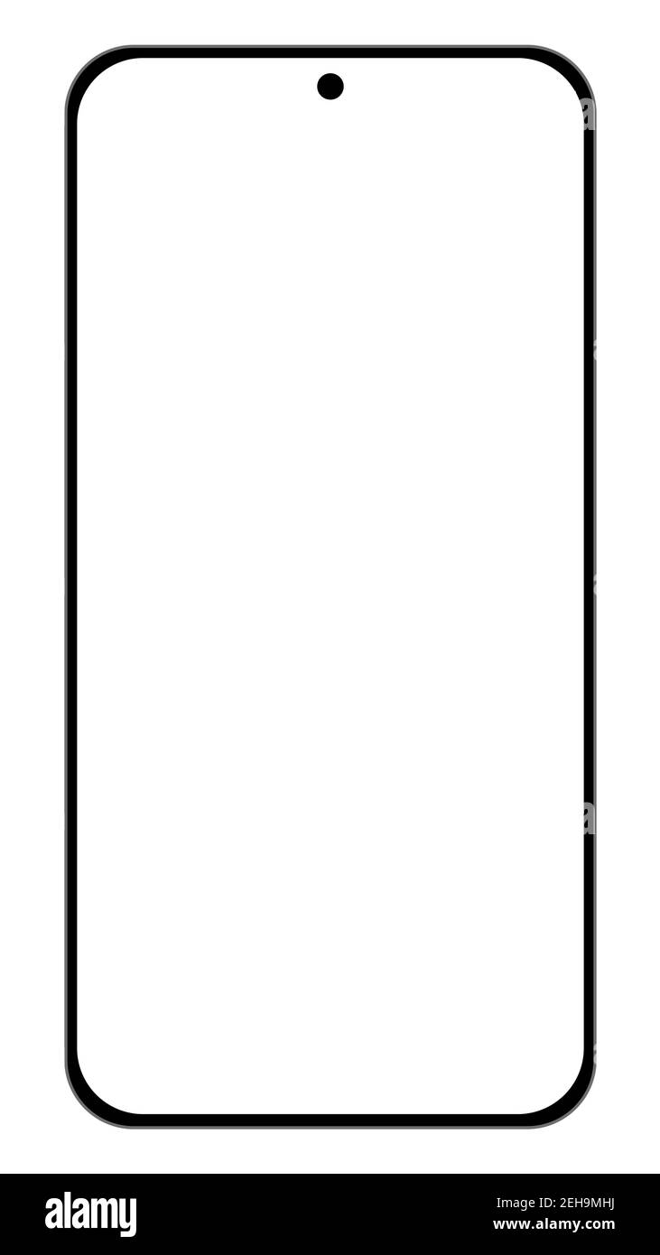 Flache Smartphone-Mockup-Projektion. UI-Design-Vorlage mit weißem Bildschirm. Schwarz auf weißem Hintergrund, weißer Bildschirm. Stock Vektor