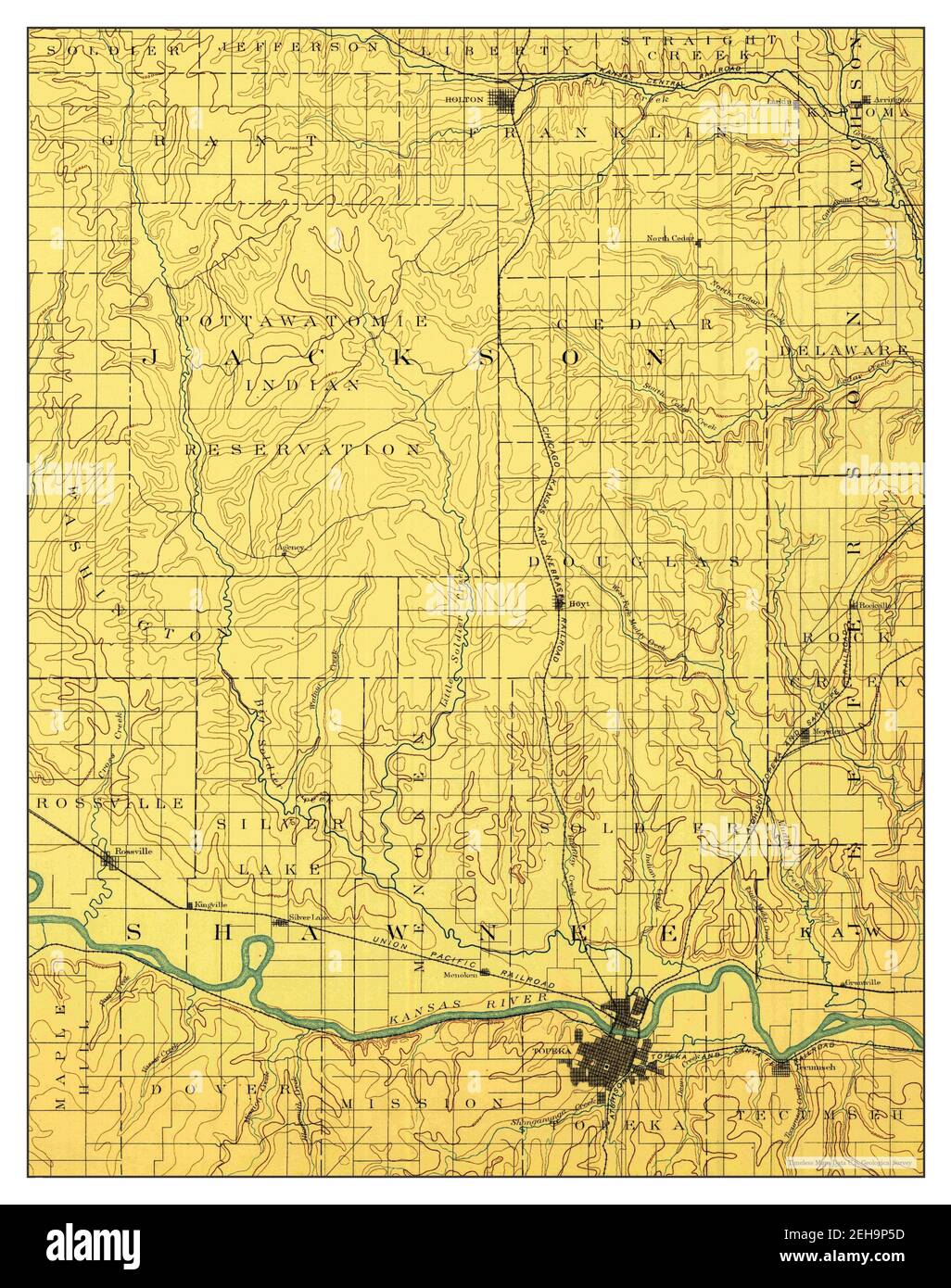 Topeka, Kansas, Karte 1889, 1:125000, Vereinigte Staaten von Amerika von Timeless Maps, Daten U.S. Geological Survey Stockfoto