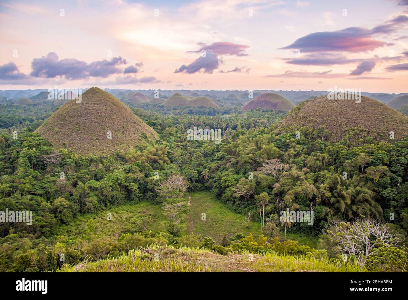 Die Chocolate Hills sind eine geologische Formation im Bohol Provinz verteilen sich auf die Städte.jpg|, Carmen, und Batuan in den Philippinen. Es Stockfoto