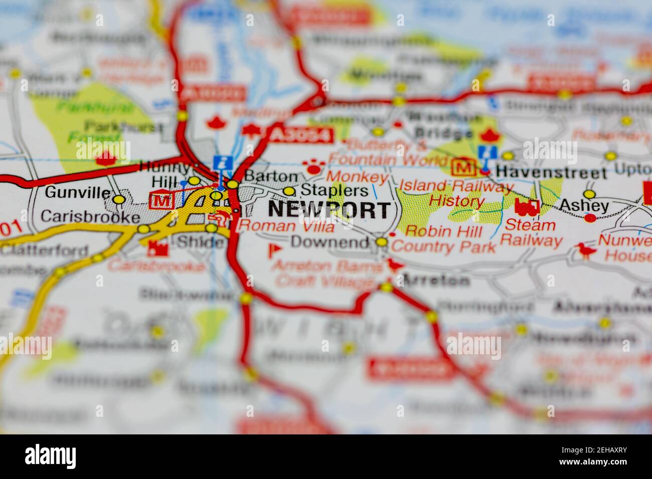 Newport Isle of Wight und die umliegenden Gebiete sind auf einem abgebildet Straßenkarte oder Geografie-Karte Stockfoto