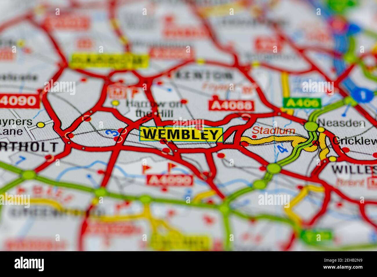 Wembley und Umgebung auf einer Straßenkarte oder dargestellt Geografische Karte Stockfoto