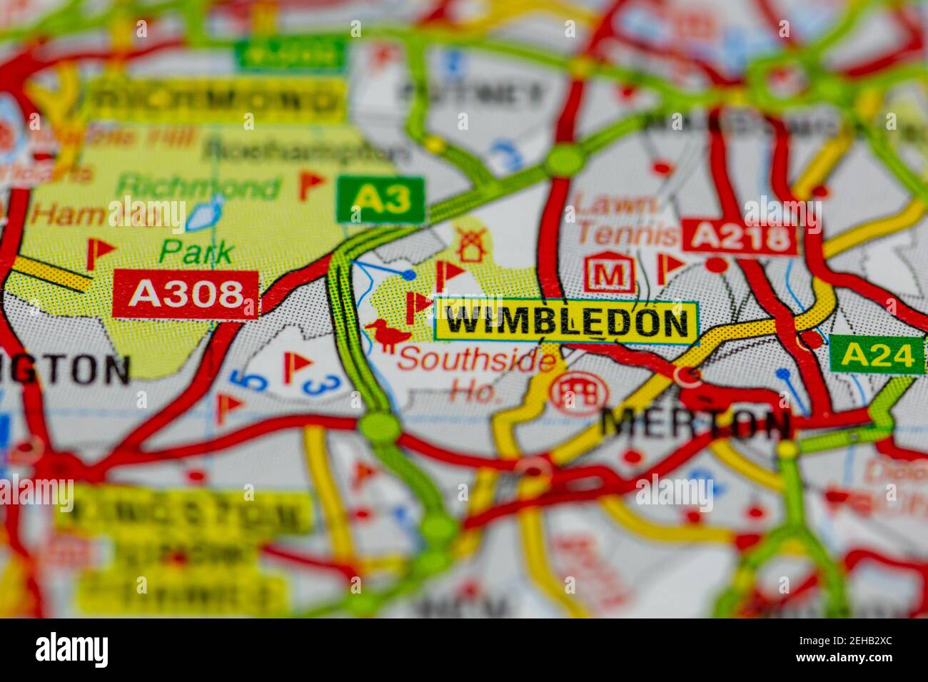 Wimbledon und Umgebung auf einer Straßenkarte oder dargestellt Geografische Karte Stockfoto