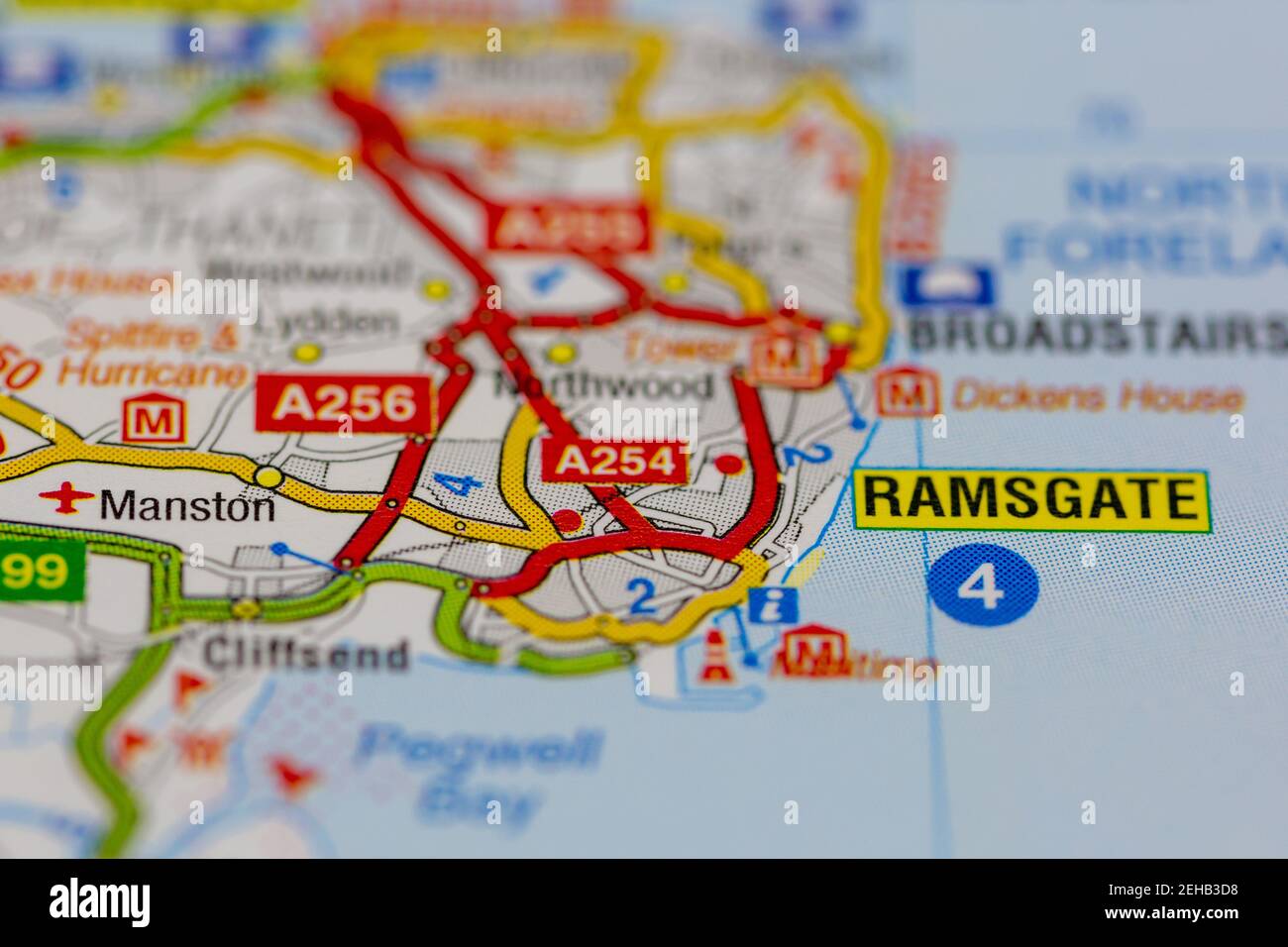 Ramsgate und Umgebung auf einer Straßenkarte oder dargestellt Geografische Karte Stockfoto