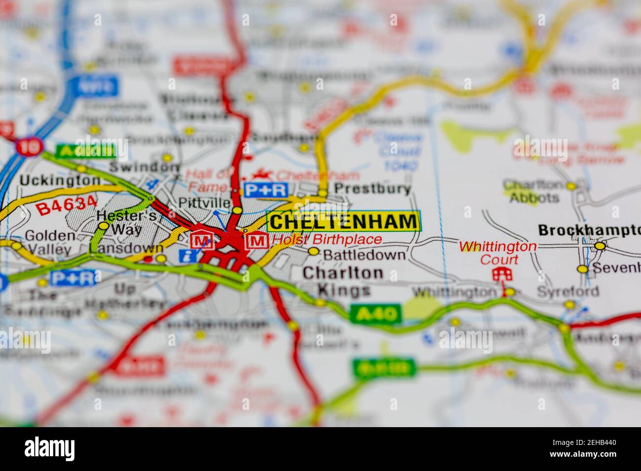 Cheltenham und Umgebung auf einer Straßenkarte oder dargestellt Geografische Karte Stockfoto