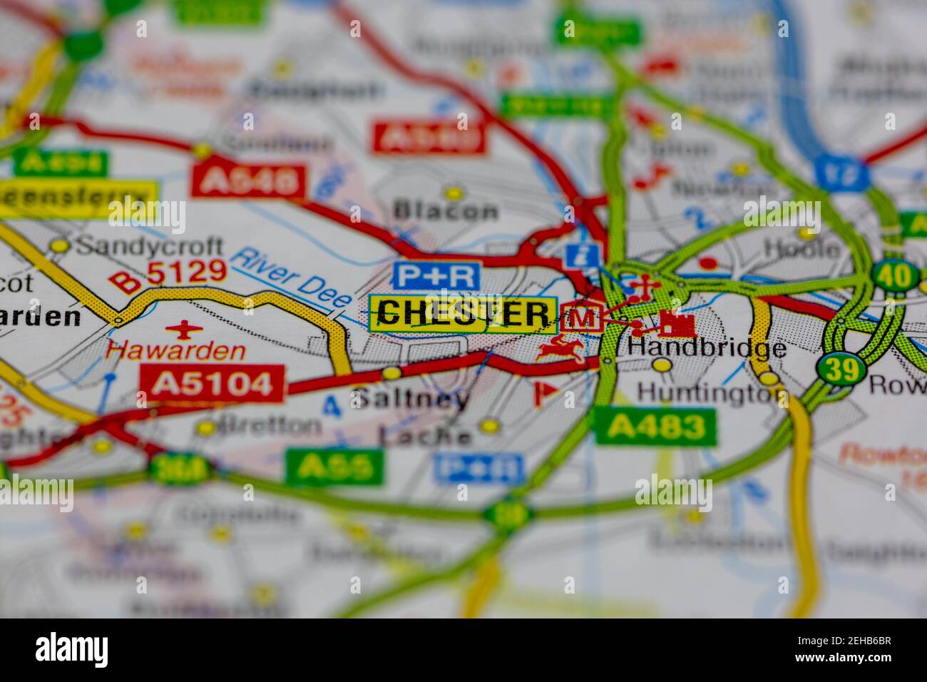 Chester und Umgebung auf einer Straßenkarte oder dargestellt Geografische Karte Stockfoto