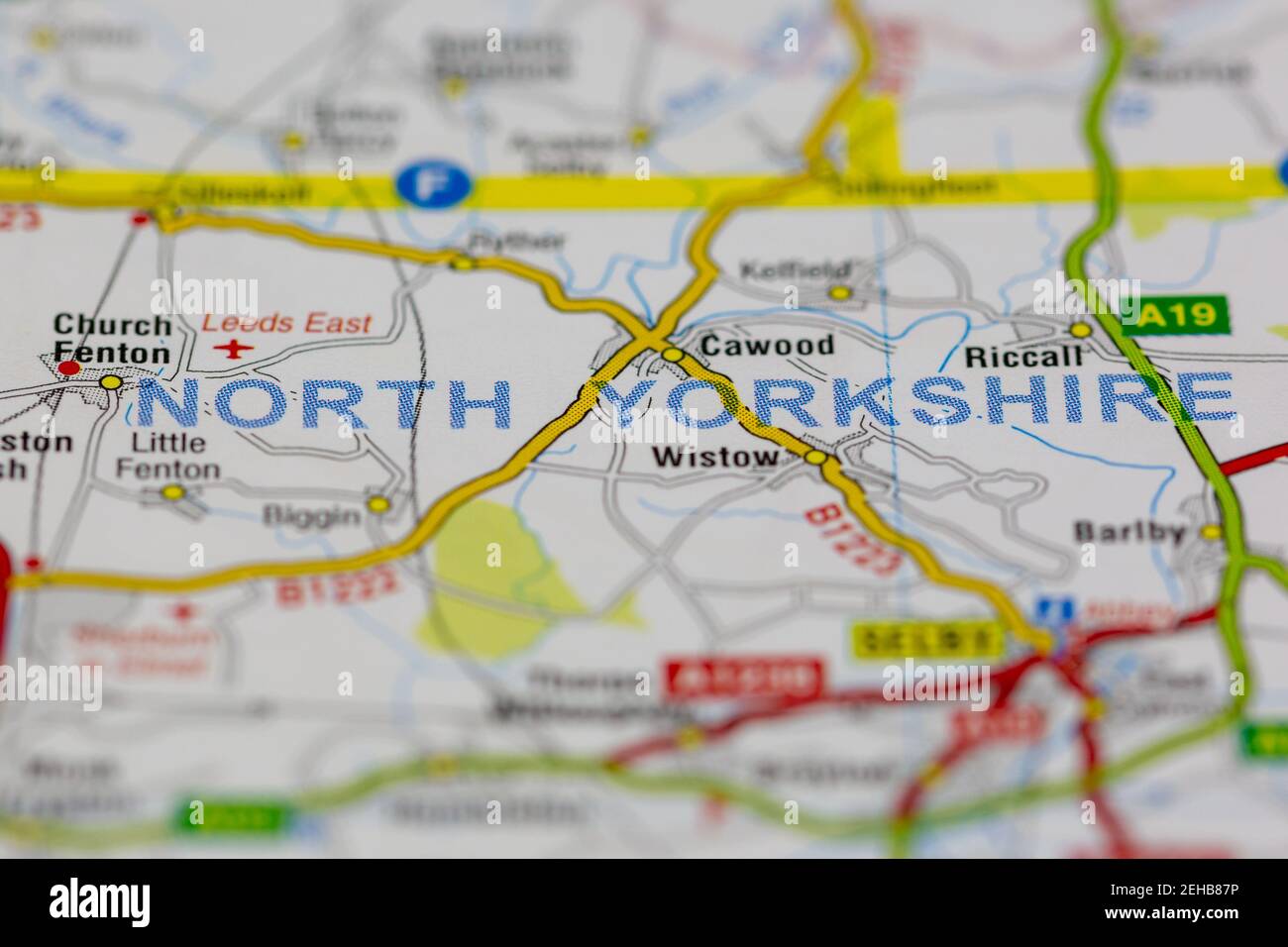 North Yorkshire und Umgebung auf einer Straßenkarte dargestellt Oder geografische Karte Stockfoto
