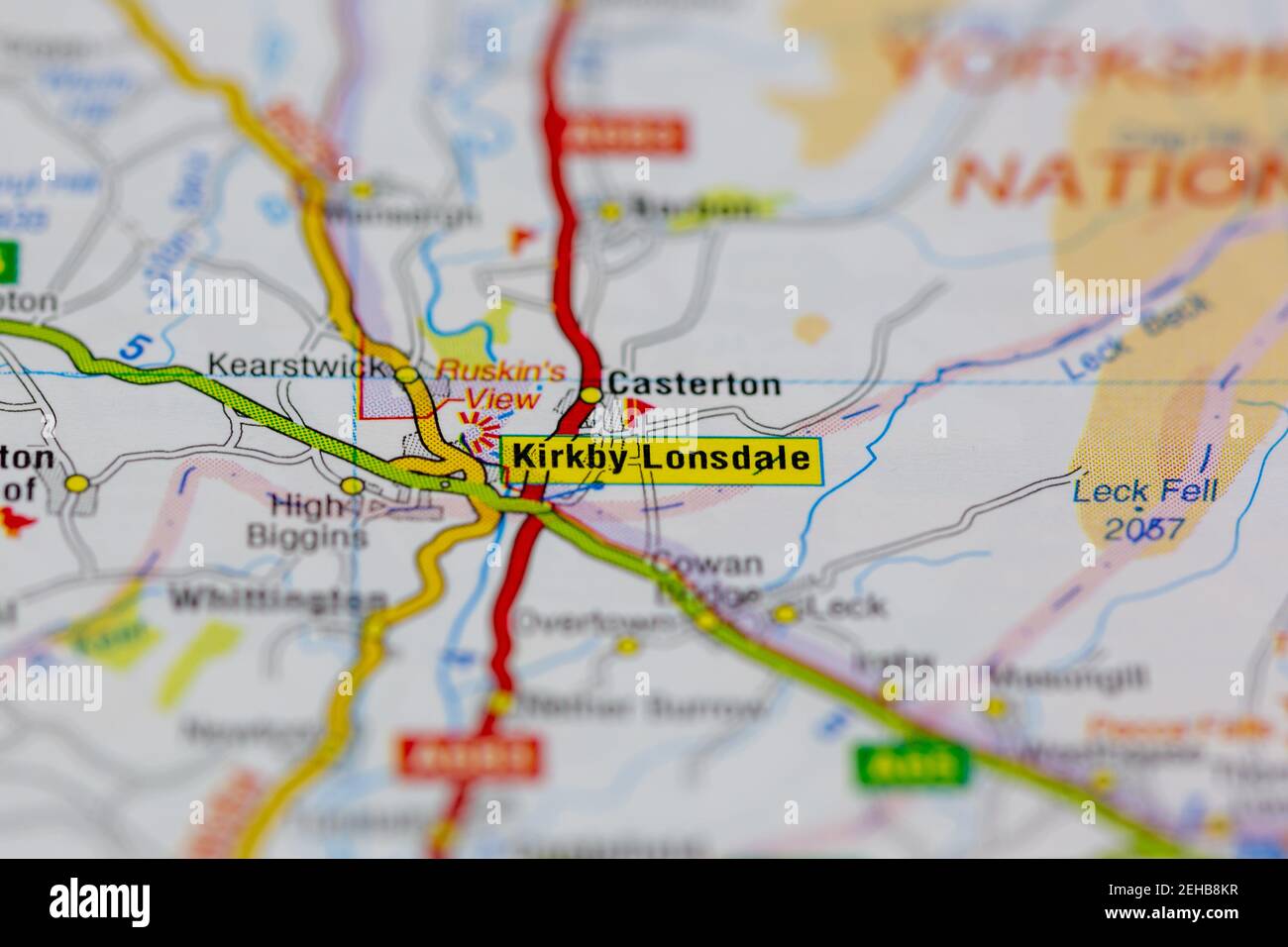 Kirkby lonsdale und Umgebung auf einer Straßenkarte dargestellt Oder geografische Karte Stockfoto